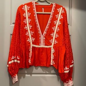 Free People Top with Crocheted Sleeves